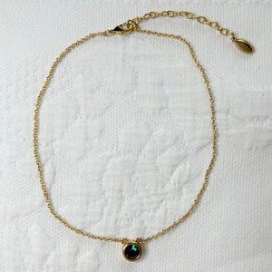 Tahari Gold delicate chain necklace with dark green crystal gem